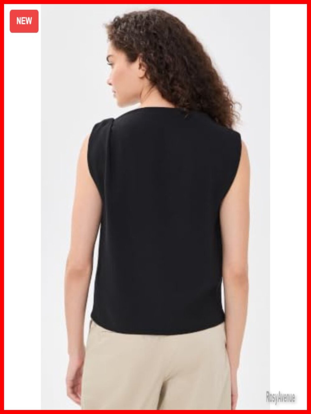 Draped Shoulder Sleeveless Top Relaxed Fit Crew Neck Pullover Blouse - Picture 2 of 5